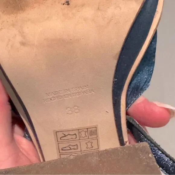 Free People Wythe Platform Heel Blue Size 38 Made in Spain - Picture 7 of 7